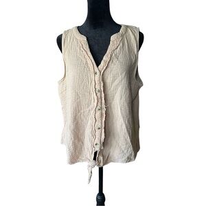 French Laundry Women's Lightweight Button-Front Cream Sleeveless Top YT3
